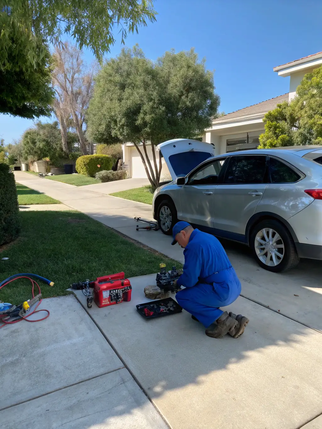 A picture of a brake repair being performed on-site, showcasing Upper Valley Direct Service and Repair LLC's commitment to convenient and reliable mobile brake services.