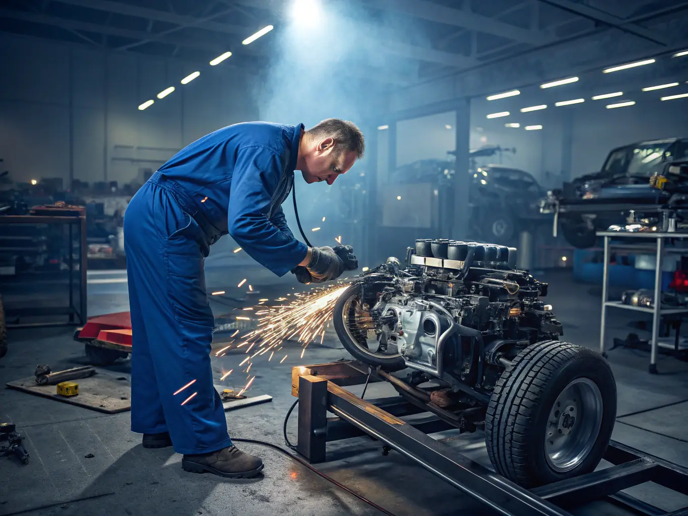 A mechanic performing a diagnostic check on a car engine using advanced equipment inside the Upper Valley Direct Service and Repair LLC mobile workshop, emphasizing the technical expertise and capabilities of the service.